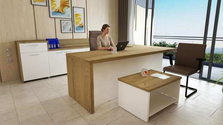 Büro Modernes Set Eckschreibtisch brauner Couchtisch Aktenschrank 3tlg.