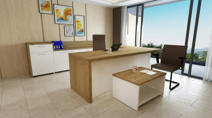 Büro Modernes Set Eckschreibtisch brauner Couchtisch Aktenschrank 3tlg.