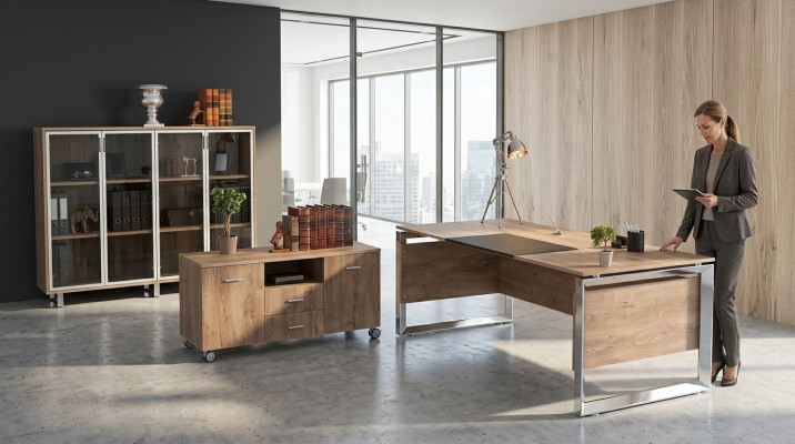 Büromöbel Set braun Schreibtisch Kommode Aktenschrank 3tlg. Set Möbel