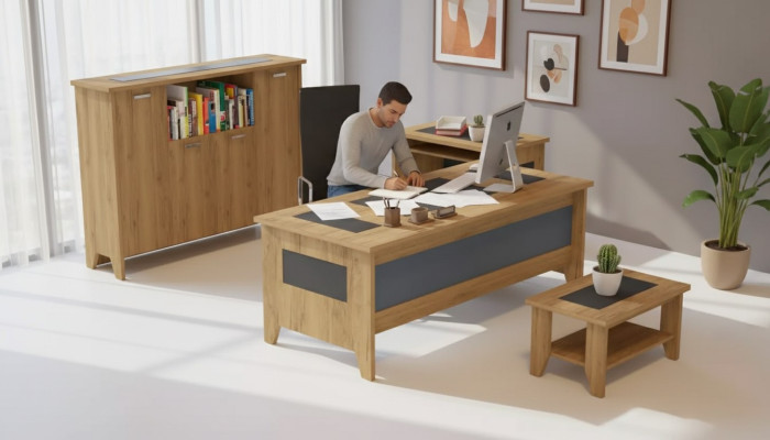 Hochwertiges, elegantes Büro-Set im modernen Stil aus stabilem Holz