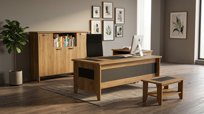 Hochwertiges, elegantes Büro-Set im modernen Stil aus stabilem Holz