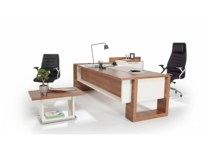 Chef Tisch Schreibtisch Brauner Office Tische Set Büro Einrichtung 3tlg Komplett