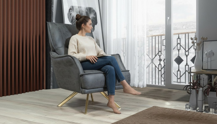Grauer Einsitzer Exklusiver Sessel Lounge Club 1-Sitzer Luxus Einsitzer