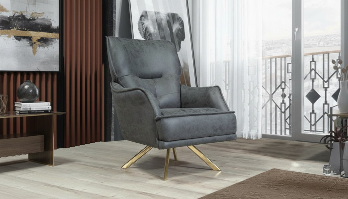Grauer Einsitzer Exklusiver Sessel Lounge Club 1-Sitzer Luxus Einsitzer