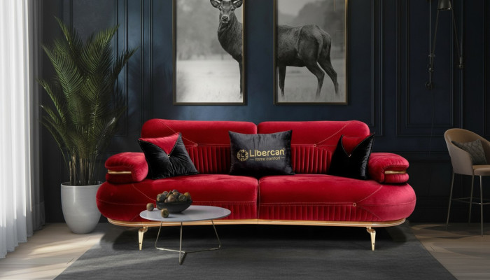 Exklusives 3-Sitzer-Sofa Stoffsitz moderne Textilmöbel rote Farbe neu