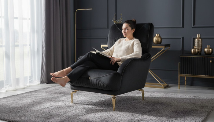 Exklusiver Textilsessel Schwarz Einzelsofa Moderne Polsterung neu