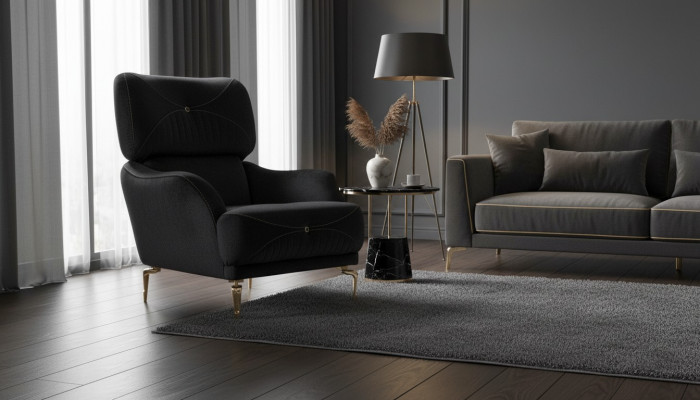 Exklusiver Textilsessel Schwarz Einzelsofa Moderne Polsterung neu