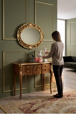 Klassischer Konsolentisch Brauner Holztisch Wohnzimmer Designer Möbel