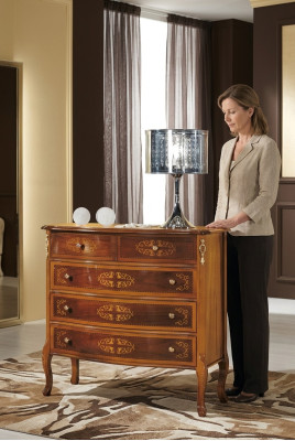 Designer Klassische Holzkommode 4 Schubladen Braun Wohnzimmer Möbel