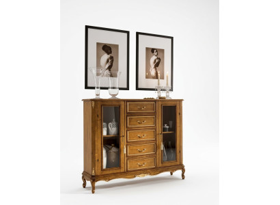 Exklusive braune Holzvitrine mit Schubladen im klassischen Möbelstil
