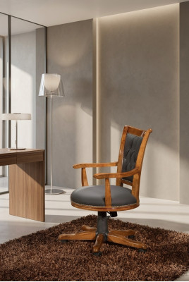 Moderner Chefsessel Büromöbel Drehstuhl Holzgestell Klassisches Design