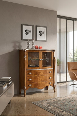 Exklusiver brauner Holzschrank mit Schubladen neu im Wohnzimmer