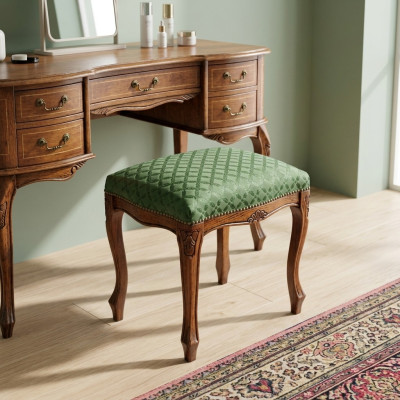 Klassischer Holz Hocker Textil Beistellhocker Schlafzimmer Einrichtung