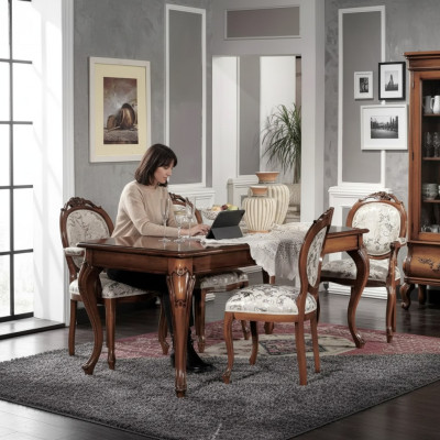 Esszimmer Möbel Esstisch Massivholz 4x Stühle mit Armlehnen Möbel