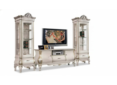 Klassische Weiße Wohnwand TV-Ständen 2x Vitrinen Elegantes Set 3tlg Schrank