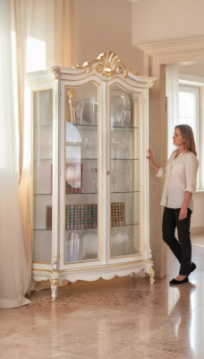 Klassische Qualität weiße Vitrine Luxusmöbel neu im Wohnzimmer Regal