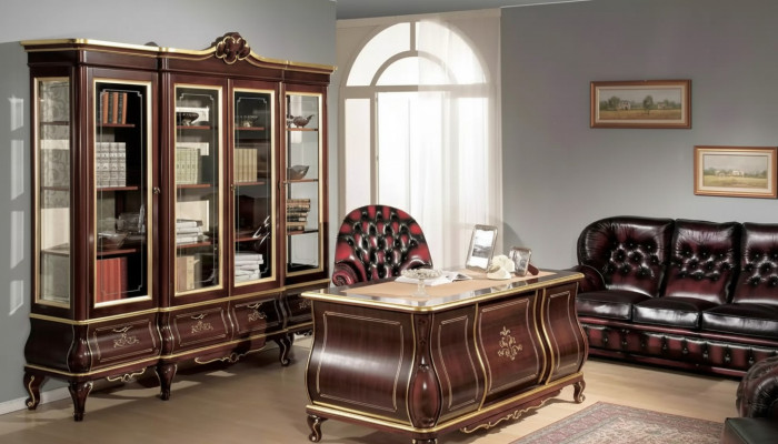 Klassische Büro Einrichtung Schreibtisch Bücherregal 4 tlg Holzmöbel