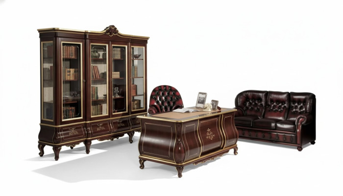 Klassische Büro Einrichtung Schreibtisch Bücherregal 4 tlg Holzmöbel