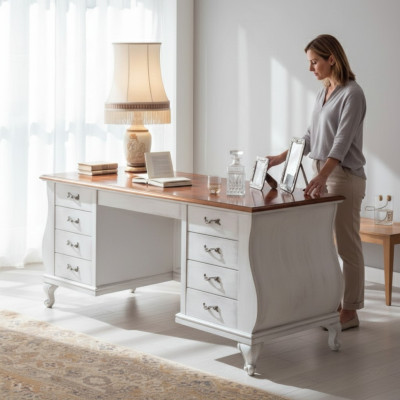 Klassischer weißer Schreibtisch Tisch Büromöbel 180x80 Schreibtische
