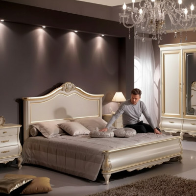 Holzdoppelbett Luxusdesign Schlafzimmermöbel Klassisch Beige