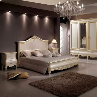 Holzdoppelbett Luxusdesign Schlafzimmermöbel Klassisch Beige