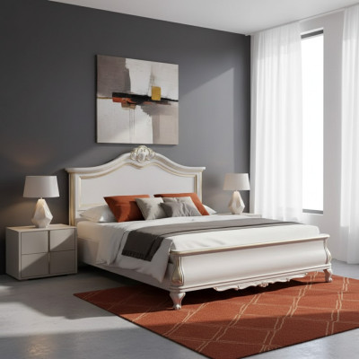 Luxuriöses gepolstertes weißes Doppelbettgestell Bett Holzdesign Luxus