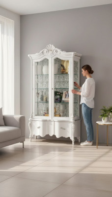 Luxuriöse weiße Holzvitrine mit klassischem Möbeldesign Schrank Vitrine