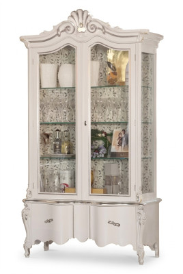Luxuriöse weiße Holzvitrine mit klassischem Möbeldesign Schrank Vitrine