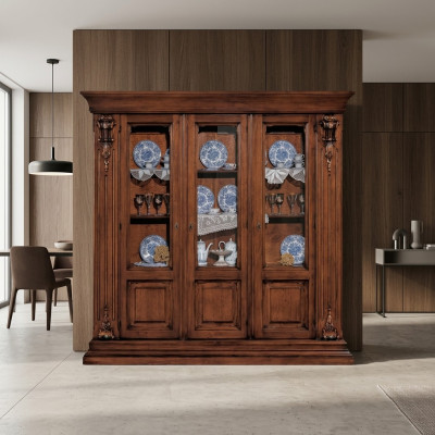 Glas Vitrine Holzschrank Klassische Anrichte Möbel Regale Massivholz Schrank