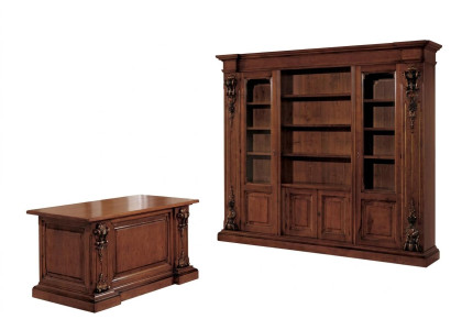 Klassisches Braunes Arbeitszimmer Set Bürotisch Bücherregal Tisch Regal