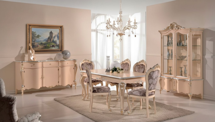Esszimmer Möbel Esstisch Vitrine Kommode 4x Stühle Essgruppen 7 tlg Garnitur