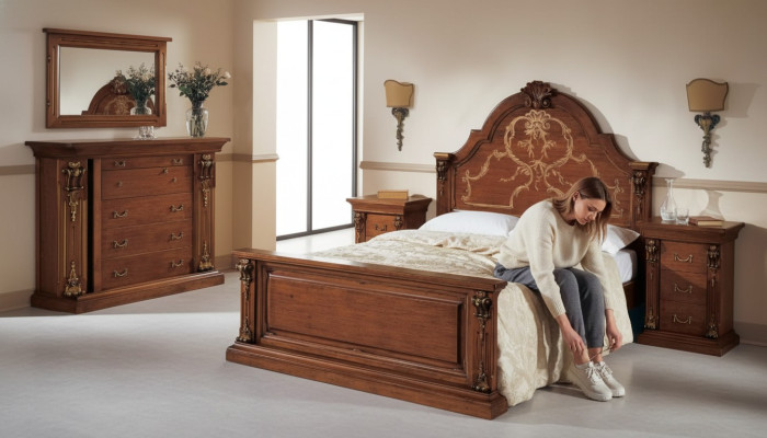 Klassisches Braunes Schlafzimmer Set Bett 2x Nachttische Kommode Set 5tlg
