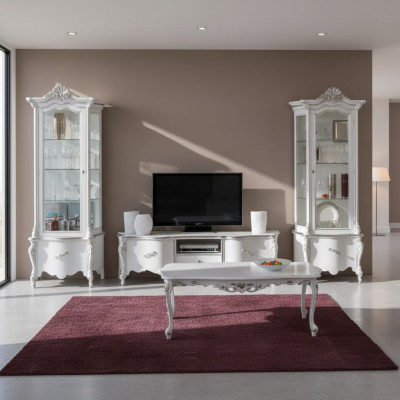 Weißes Wohnzimmer Set TV-Ständer Couchtisch 2x Vitrine Luxus Holzmöbel