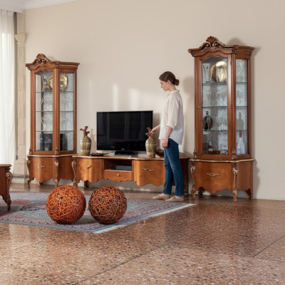 Klassischer TV-Ständer Luxus 2x Vitrine Wohnzimmer Möbel Wohnwand Holz