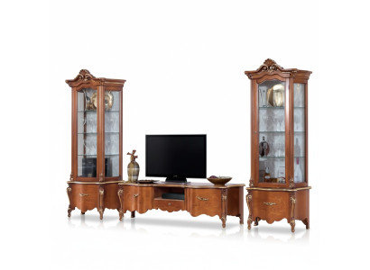 Klassischer TV-Ständer Luxus 2x Vitrine Wohnzimmer Möbel Wohnwand Holz