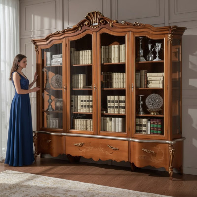 Klassischer Luxus Bücherschrank Massivholz Möbel Vitrine Regalschrank Schrank