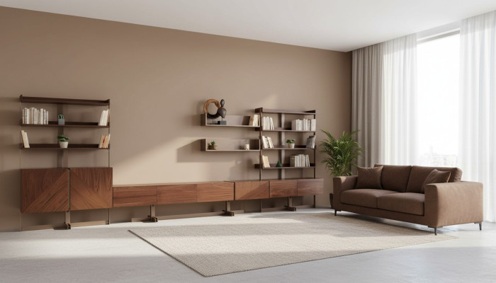 Moderne Wohnwand Schrankwände Vitrine rtv Regal Wohnzimmer Möbel Holz Neu
