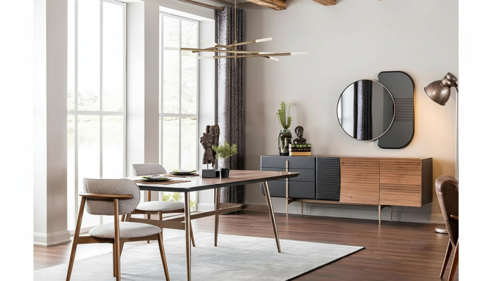 Essgruppe Esszimmer Esstisch Stühle Sideboard Set 7tlg Holz Braun Neu
