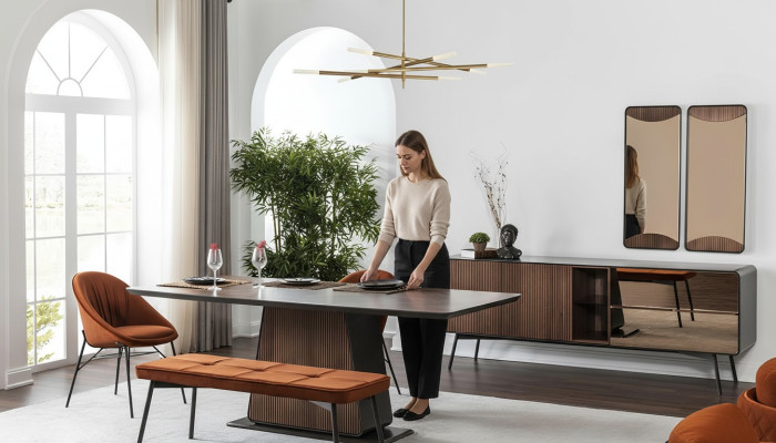 Essgruppe Esszimmer Esstisch Tisch Stühle Set 7tlg Holz Braun Neu