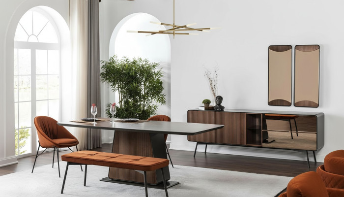 Essgruppe Esszimmer Esstisch Tisch Stühle Set 7tlg Holz Braun Neu