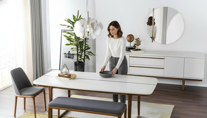Essecke Essgruppe Esszimmer Esstisch Stühle Sideboard 10tlg Holz Weiß