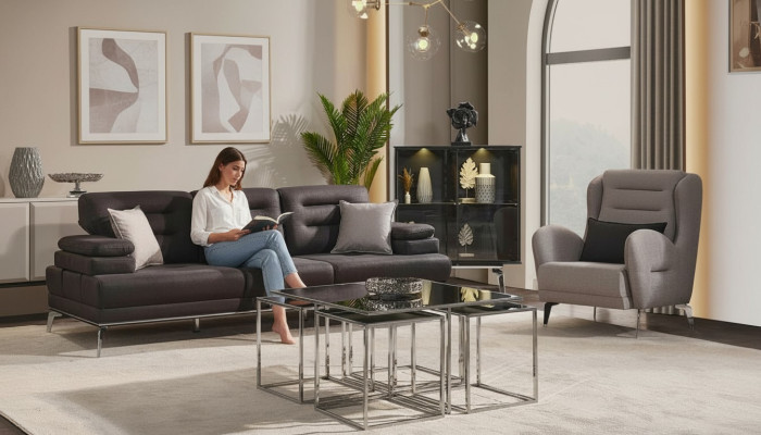 Sofagarnitur 31 Sitzer Garnituren Sofa Sessel Stoff Schwarz Modern Set