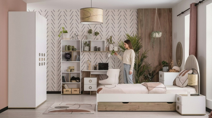Komplete Kinderbett Kindermöbel Kinderzimmer Bett Holz Weiß Set 8tlg