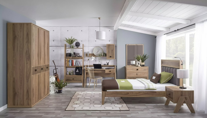 Kindermöbel Gruppe Jugendbett Kinderzimmer Bett Holz Braun Set 8tlg