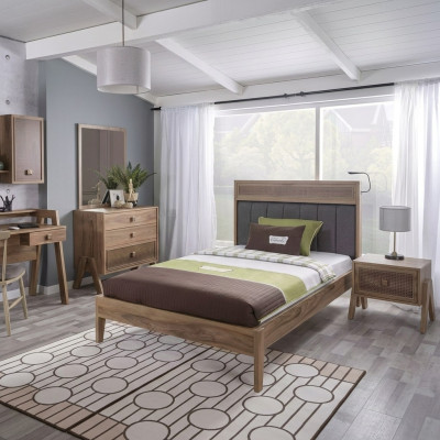 Kinderzimmer Komplete Bettrahmen Kindermöbel Bett Holz Brau Set 4tlg