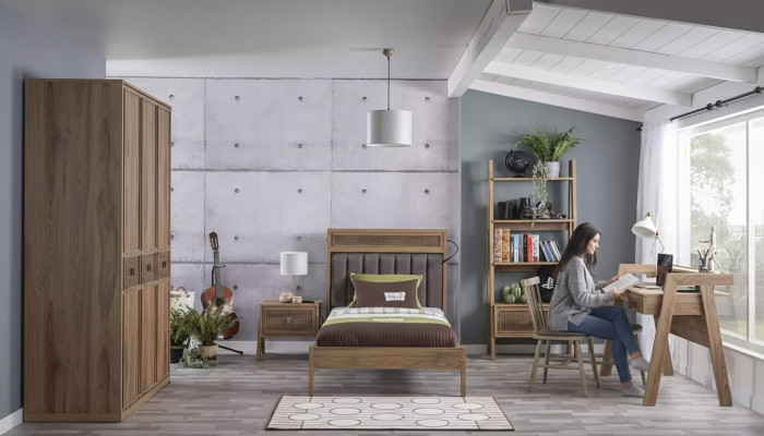 Holzbett Komplette Schlafzimmermöbel Jugendbett Bett Braun Set 5tlg