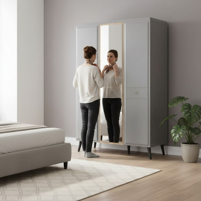Kleiderschrank Schrank Holzschrank Schlafzimmer Möbel Holz Grau Luxus