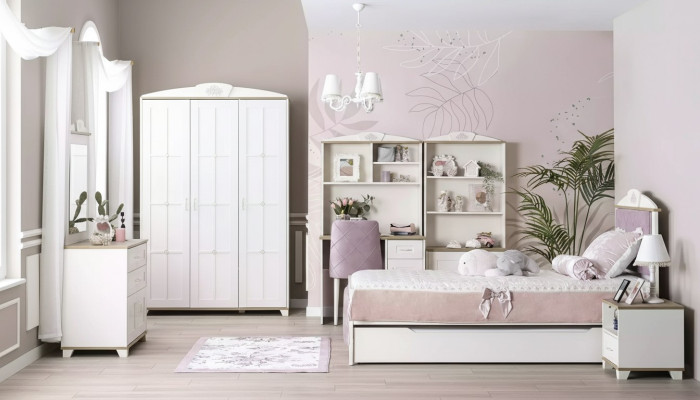 Kinderzimmer Komplete Chesterfield Kindermöbel Bett Holz Rosa Set 8tlg