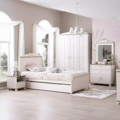 Kinderbett Funktionsbett Holzbett Ausziehbares Bett Weiß Set 5tlg Neu