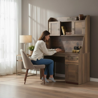 Garnitur Schreibtisch Set Pirat Holz Bücherregal Braun Kinderzimmer